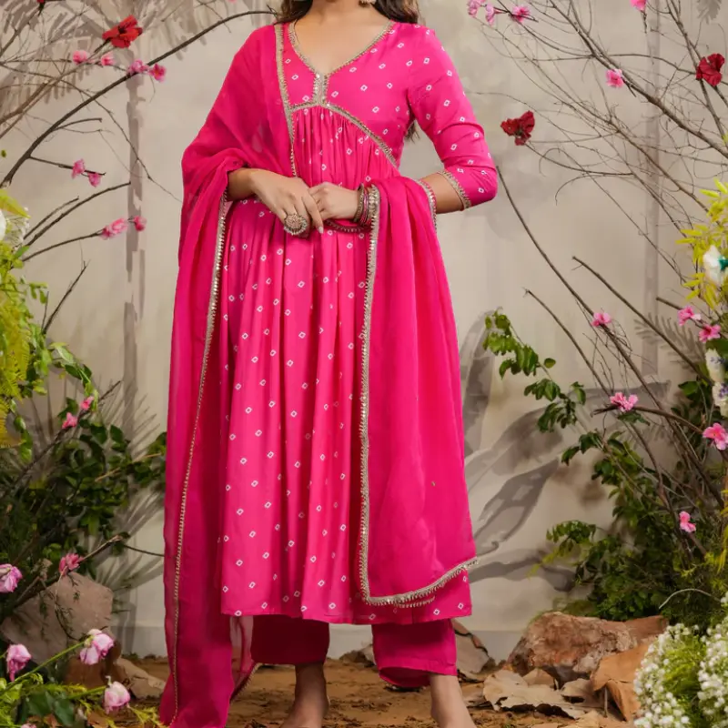 Pink Floral A-Line Kurti
