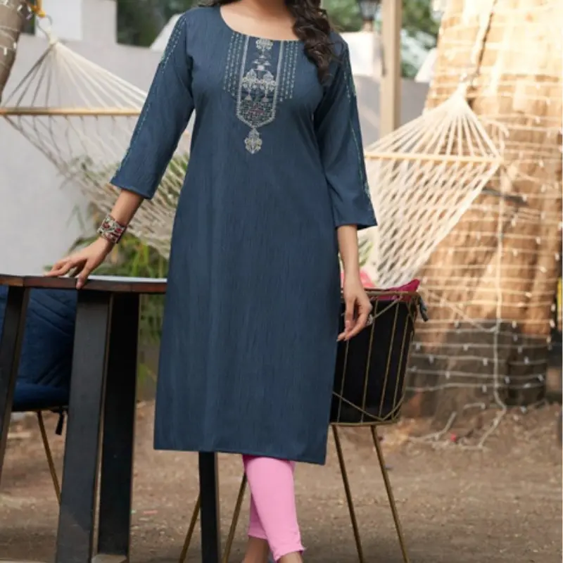 Royal Blue Embroidered Party Wear Kurti