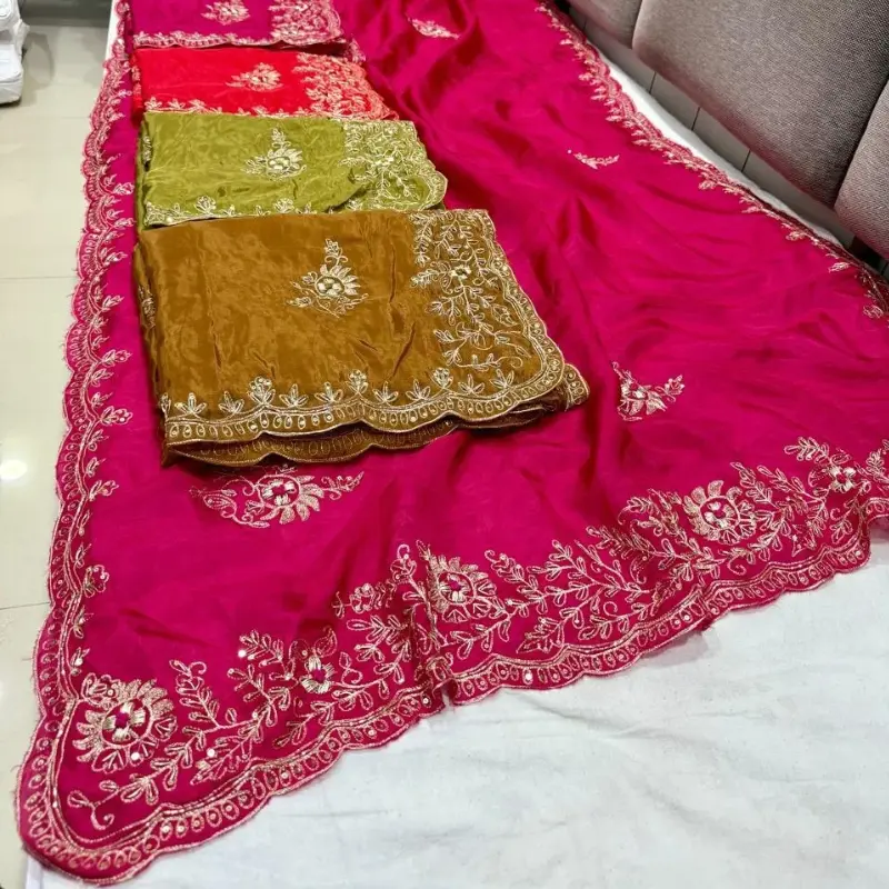 Embroidered HO Silk Saree with Scalloped Border