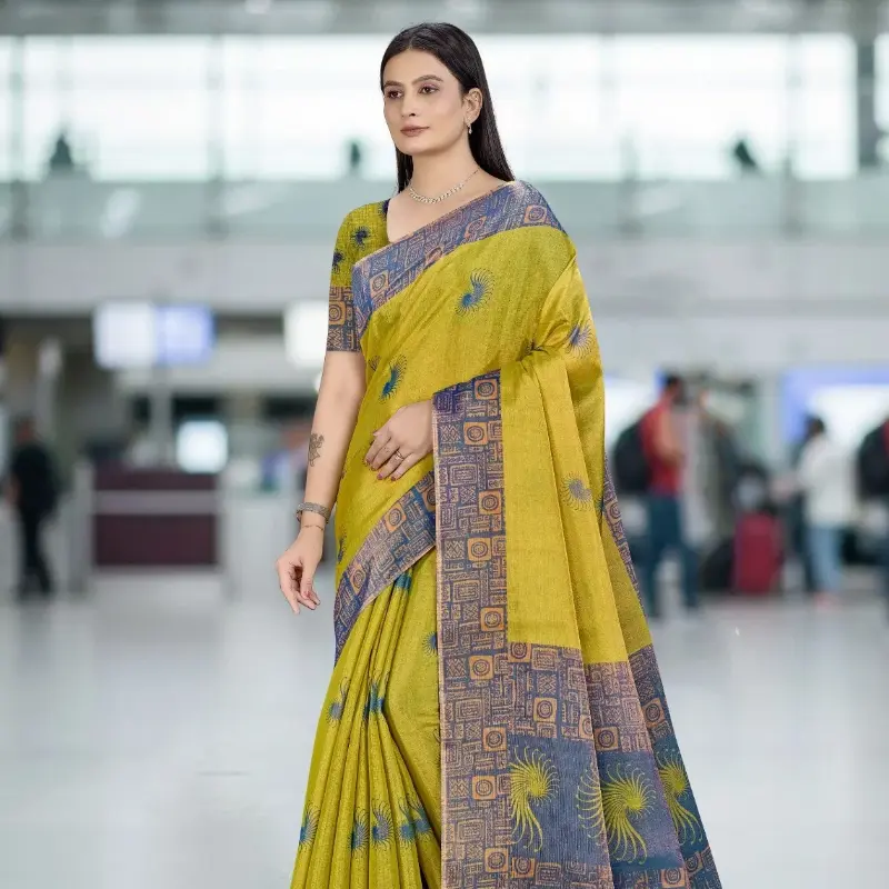 Sun Silk Woven Motif Saree with Tassels